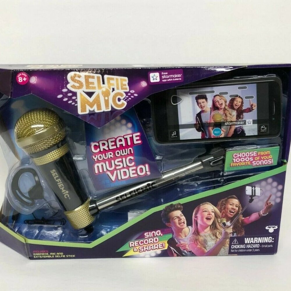 New Kid's Musical Toy Selfie Mic Moose - Sing Record & Share - Adjustable Stick